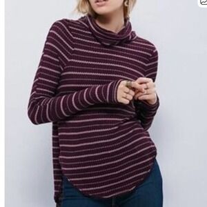 Free People We The Free Kristina Striped Turtleneck Thermal Plum XSCozy Layer